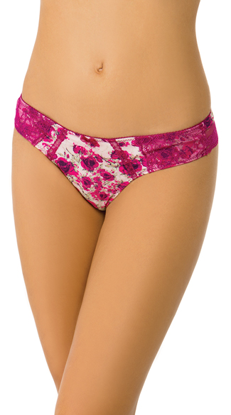 A New Fantasy Floral Pink Thong, Pink Floral Thong, Lace Thong