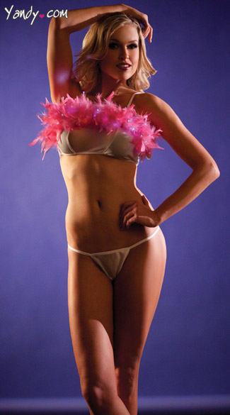 Bralette And Thong Set With Light up Feather Trim