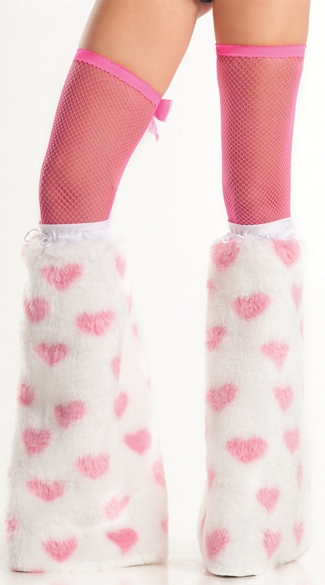 White Fuzzy Boot Cover With Pink Hearts Pink And White Legwarmers Heart Legwarmers