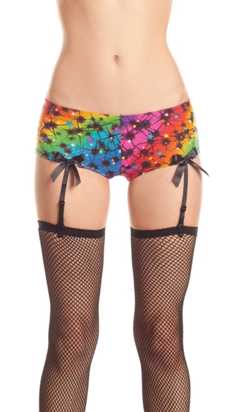Starburst Boy Shorts With Garters, Neon Garter Panty