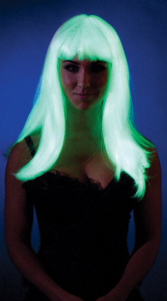 Glow In The Dark Wig with Bangs, Costume Wigs, Glow Wig