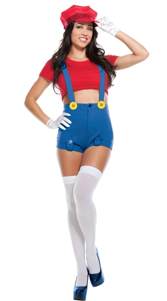 Red Jumping Plumber Costume Sexy Red Plumber Costume Hot Plumber Costume 
