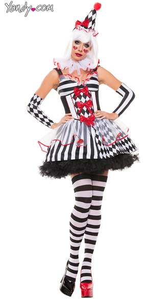 Harlequin Clown Costume, Sexy Clown Costume, Black And White Clown Costume