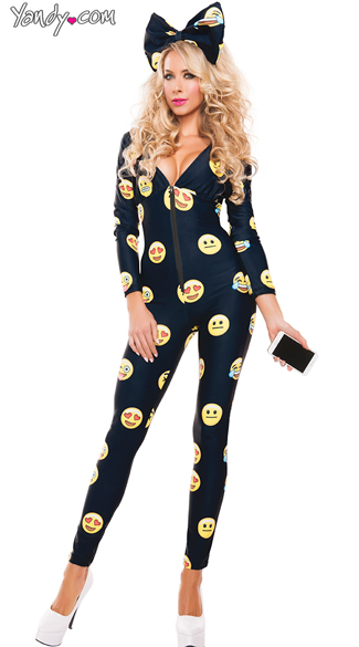 Emoji Catsuit Costume, Sexy Jumpsuit Costume, Full Body Costume