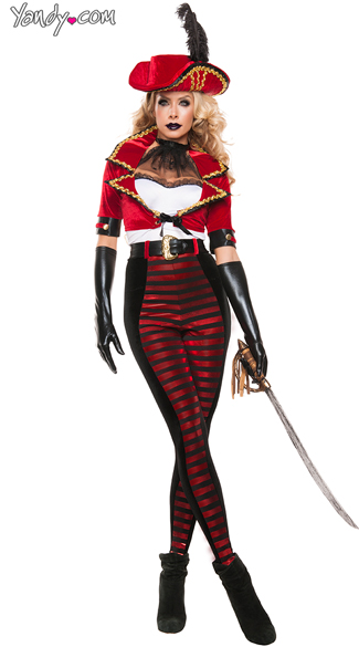 Deluxe Midnight Pirate Costume, Sexy Pirate Costume, Red and Black Pirate Costume