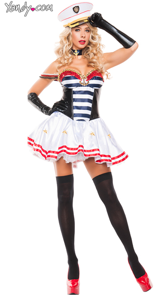 Mistress Sailor Costume, Sexy Patriotic Sailor Costume, Red White and Blue Flirty Sailor costume