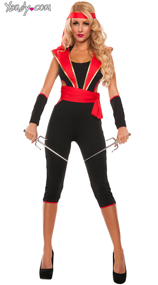 Covert Ninja costume, Sexy Black and Red Ninja costume, Hooded Sexy Ninja Costume