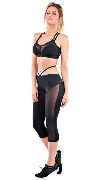 Black Strappy Gym Set, Black Reveal Sports Bra, black sports bra - Yandy.com, Black Strapped Gym Capris, black capris - Yandy.com