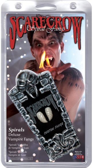 Deluxe Spiral Vampire Fangs, White Vampire Fangs