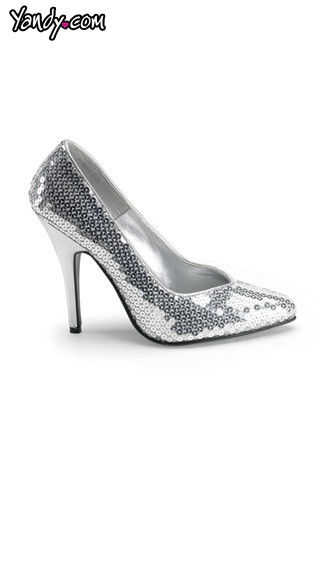 Silver Sequin Pump, 5 Inch Silver Sequin Pump, Sexy Sequin Costume Shoe
