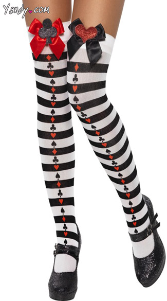 Black and White Playing Card Stockings, White and Black Striped Stockings