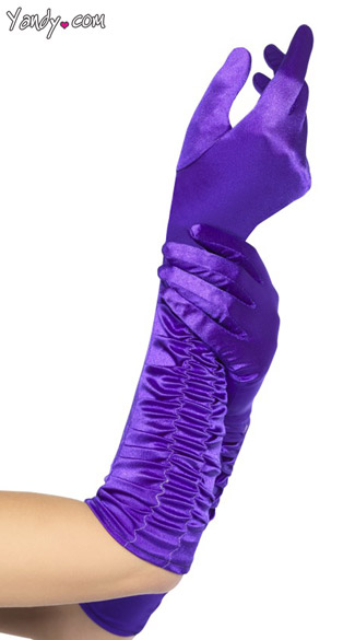 Ruched Purple Temptress Gloves, Purple Gloves