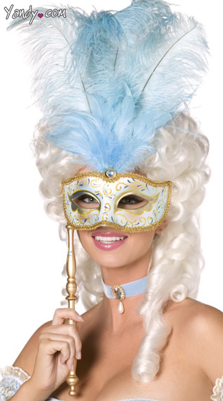 Blue Baroque Fantasy Mask, blue mardi gras mask, hand held mask