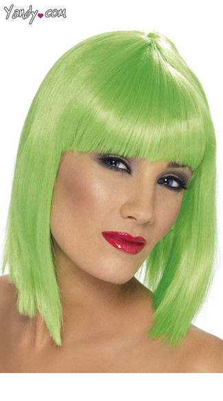 Neon Green Blunt Cut Wig With Fringe