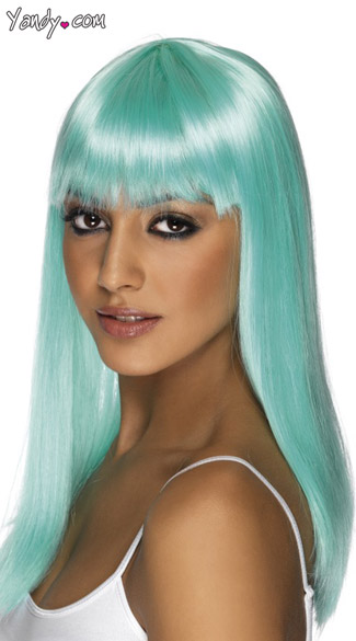 Aqua Long Glamor Wig With Bangs