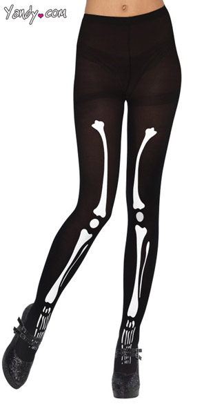 Black Skeleton Print Tights