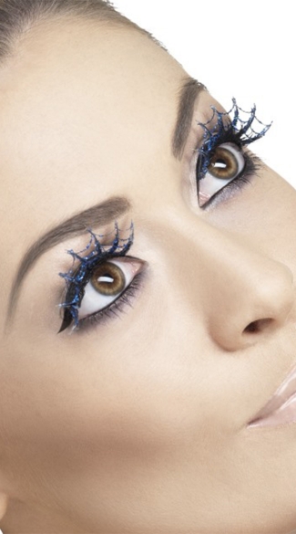 Fever Blue Spiderweb Eyelashes, Blue Glitter Eyelashes, Blue Spiderweb Eye Lashes, Blue Costume Eyelashes