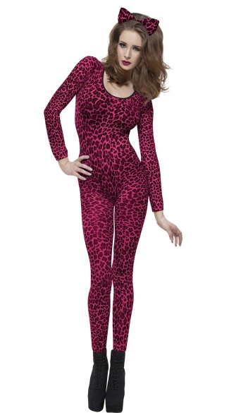 Hot Pink Leopard Print Bodysuit, Animal Print Bodysuit, Sexy Bodysuit, Black and Pink Bodysuit