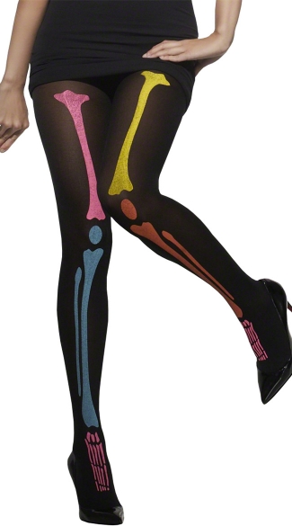 Black and Neon Skeleton Tights, Sexy Skeleton Tights, Neon Bone Tights