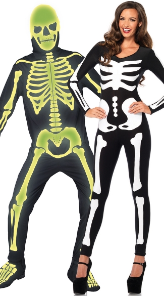 Glow In The Dark Skeletons Couples Costume, Glow in the Dark Graveyard Skeleton Costume, Skeleton Halloween Costume, Glow In The Dark Skeleton Catsuit, Skeleton Bodysuit