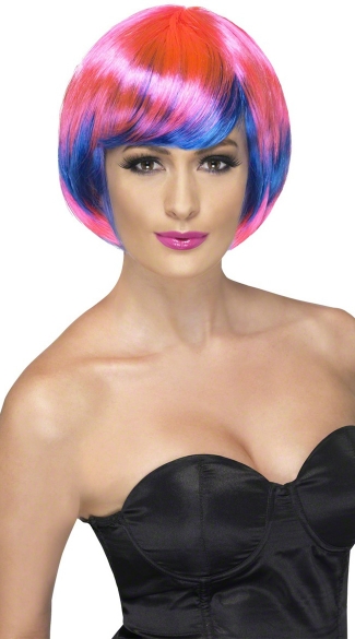 Pink and Blue Bob Wig, Funky Babe Wig, Pink and Blue Babe Wig