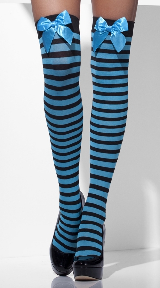 Black And Blue Striped Stockings Blue Striped Thigh High Stockings 