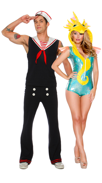 Men\'s Retro Sailor Costume, Men\'s Sailor Costume, Men\'s Navy Costume, Deluxe Sexy Seahorse Costume, Seahorse Romper Costume, Sexy Seahorse Costume
