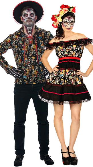 Fiesta of the Dead Couples Costume, Fiesta Of The Dead Costume, Day Of The Dead Costume, Skeleton Dress, Dead Man\'s Party, Day of the Dead Costume, Skeleton Halloween Costume