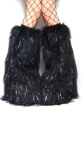 Furry Black Glitter Legwarmers