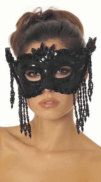 Dazzling Sequin Eye Mask with Beaded Fringe, Sequin Costume Eye Mask with Beads, Sequin Accented Eye Mask with Beaded Fringe