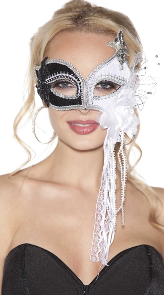 Black and White Sequin Mask, Two Tone White and Black Eye Mask, Black And White Costume Eye Mask