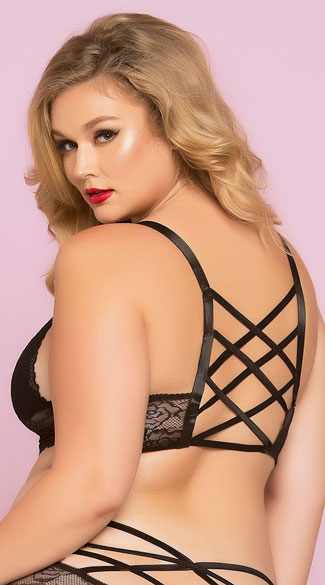 Plus Size Lacy Longline Lattice Bralette, Plus Size Lace Longline Bralette, Plus Size Lace Lattice Bralette