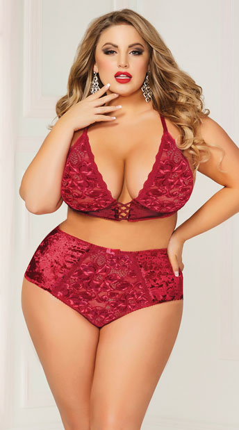 Plus Size Wine Not Bralette Set, Plus Size Red Bralette and Panty Set - Yandy.com