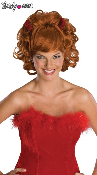 Sultry Devil Wig with Horns, Red Devil Wig, Devil Costume Wig