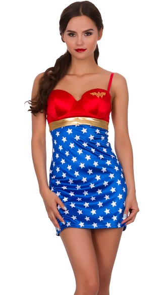 Wonder Woman Satin Chemise, Superhero Lingerie, Wonder Woman Lingerie