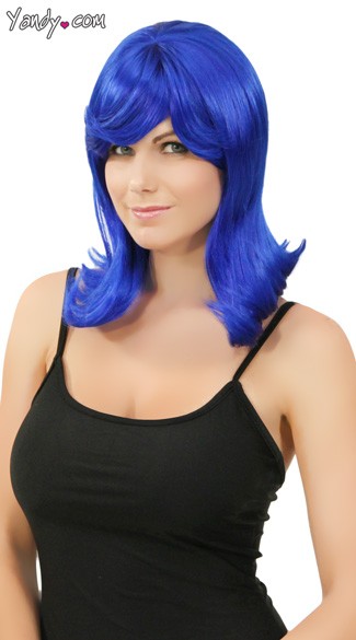 Dark Blue Peggy Sue Wig, Flipped Out Wig, Blue 50s Wig