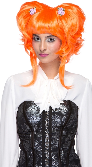 Neon Orange Yuki Updo Wig, Neon Orange Costume Wig, Orange Yuki Halloween Wig