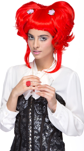 Firecracker Red Yuki Updo Wig, Fire Red Short Yuki Wig, Red Yuki Costume Wig