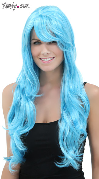 Cool Blue Long Wavy Wig, Blush Carmen Cool Blue Wig, Long Blue Wig