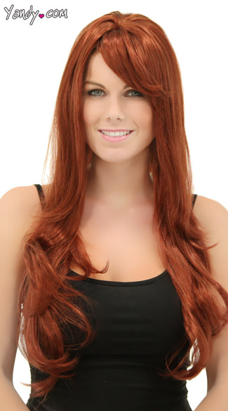 Long Layered Wig in Cognac, Blush Carmen Cognac Wig, Bright Auburn Long Wig