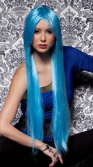 Cool Blue Extra Long Straight Wig, Blush Fate Cool Blue Wig, Long Blue Wig