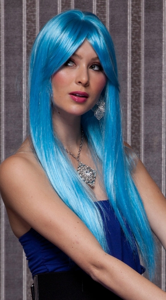 Cool Blue Long Straight Wig, Turquoise Long Wig, Blue Long Wig