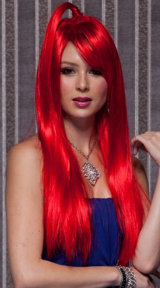 Fire Engine Red Long Straight Wig, Blush Divine Firecracker Red Wig, Red Long Straight Wig