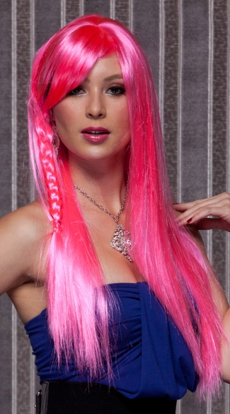 Pink Explosion Long Straight Wig, Blush Divine Pink Explosion Wig, Long Hot Pink Wig