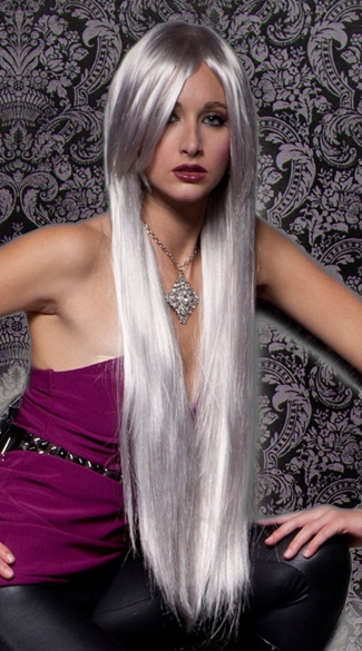 Chrome Extra Long Straight Wig, Silver Long Wig, Blush Fate Chrome Wig
