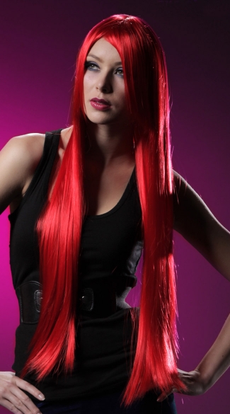 Fire Engine Red Extra Long Straight Wig, Blush Fate Firecracker Red Wig, Long Red Wig