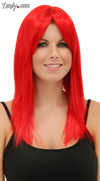 Fire Engine Red Straight Wig, Blush Fortne Firecracker Red Wig, Red Wig