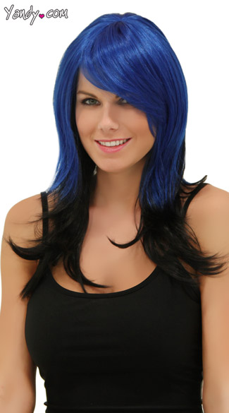 Electric Night Layered Wig, Blush Hannah Blue Nite Wig, Blue and Black Wig