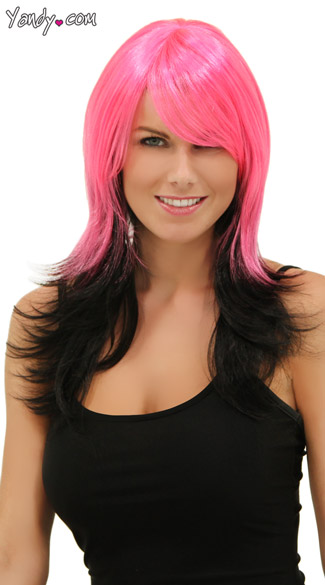 Hot Pink and Black Layered Wig, Blush Hannah Pink Nite Wig, Hot Pink Night Layered Wig
