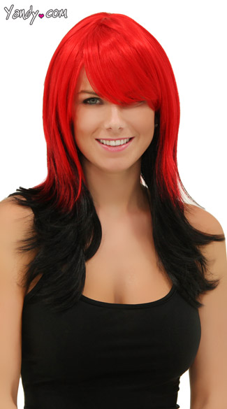Red Night Layered Wig, Blush Hannah Red Nite Wig, Red and Black Wig